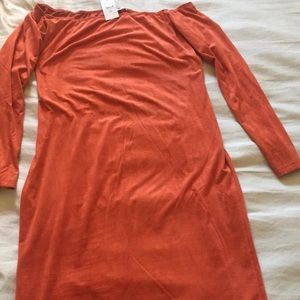 Rust - Velvet - Off Shoulder Midi Dress - 3X